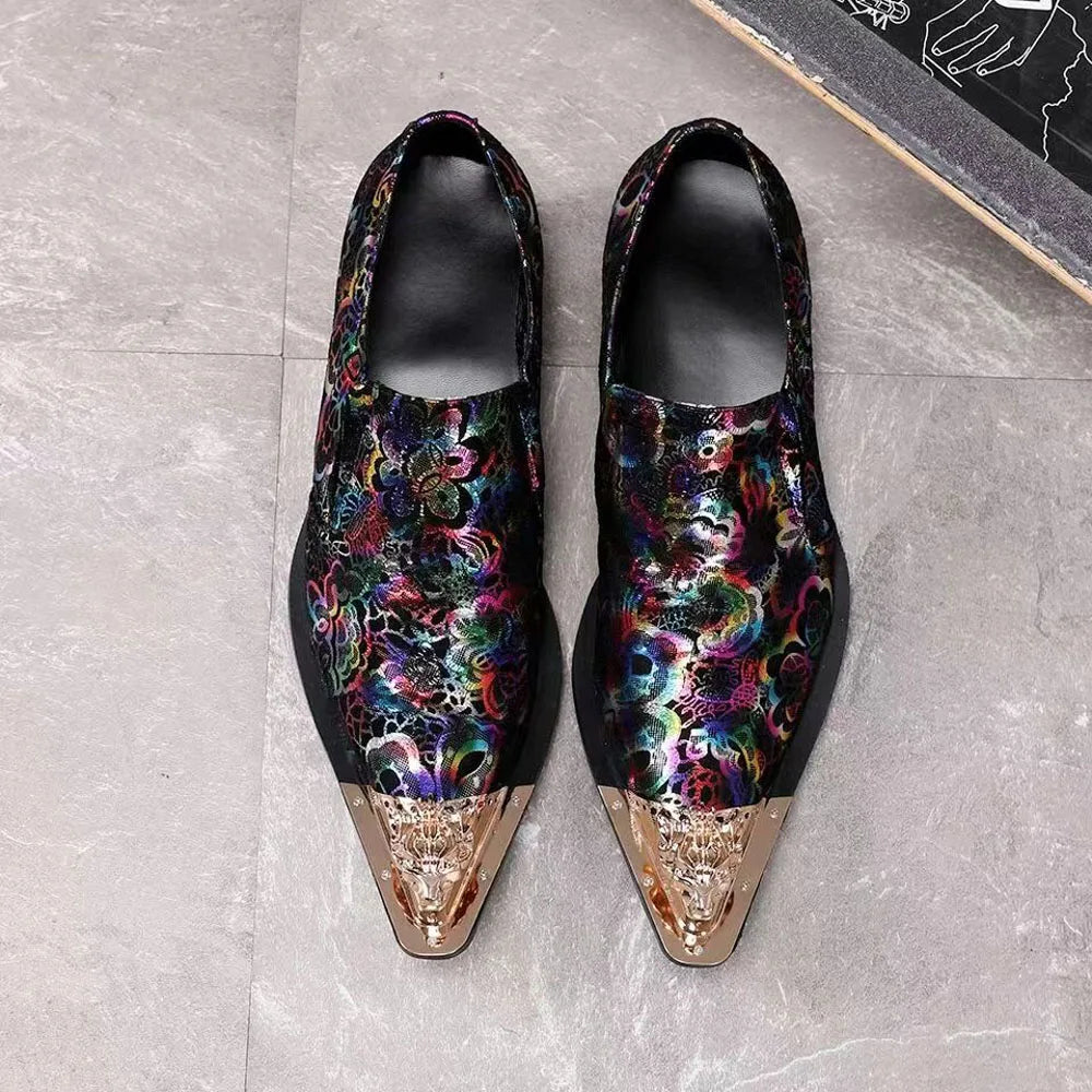 Spring Autumn Pointed end Gold ornaments Shoes and Hats Stamp Cowhide Shoes Rivet Marry Walk Show Nightclub Men's Shoes