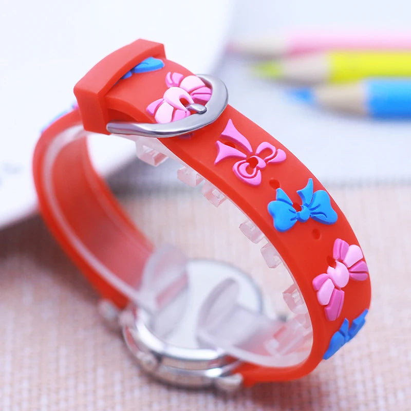 2024 New Girls Boys Lovely Cute Bow Tie Silicone Strap Watches Stainless Steel Dial Colorful Digital Watch For Little Kids Gifts