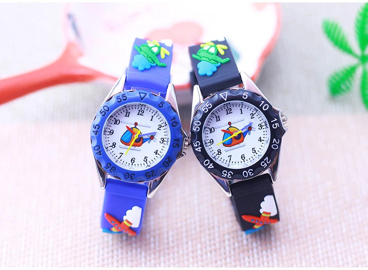 New Style Fashion Children Boys Girls Cartoon Helicopter Plane High Quality Watches Students Kids Cool Water Resistant Watches