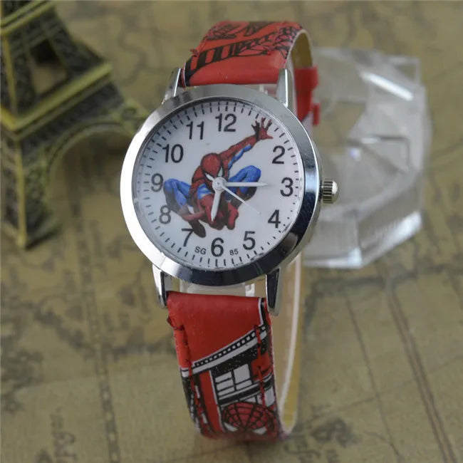 Children Cartoon Watch Spiderman Leather Strap Kids Quartz Watch Best Child Wristwatch Waterproof Men Watches Boy Gift