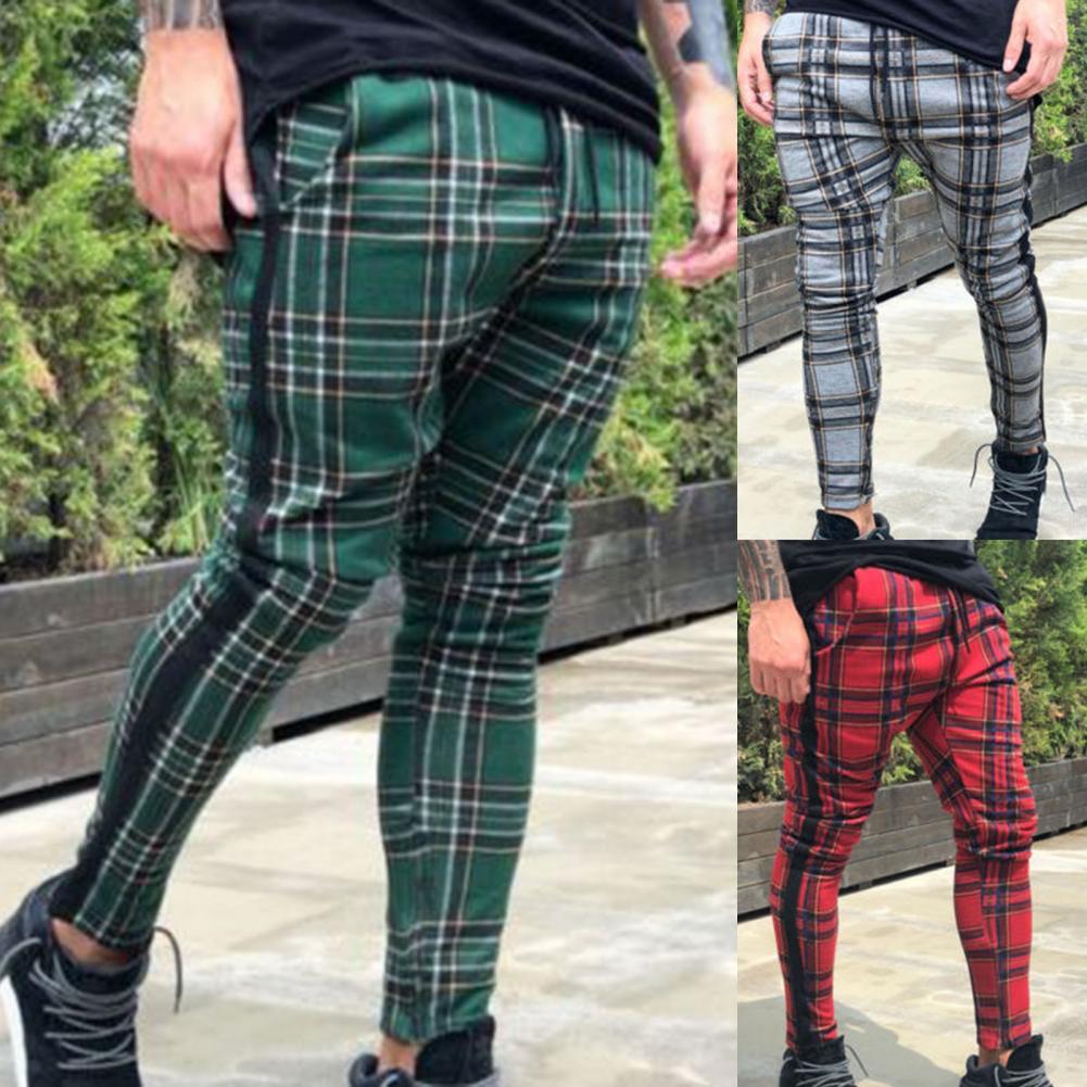 Pencil Pants Sweatpants Men Pants Plaid Simple Spring Sweatpants Mens Joggers Pants Mens Slim Fit Hole Pencil Pants Long Trouser