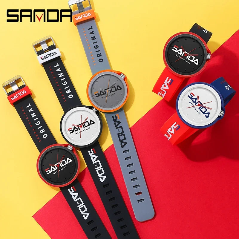 SANDA 3200 Product Fashion Brand Ladies Watch Sports Silicone Quartz Cool Waterproof Red White Black Wrist Watch Casual Men