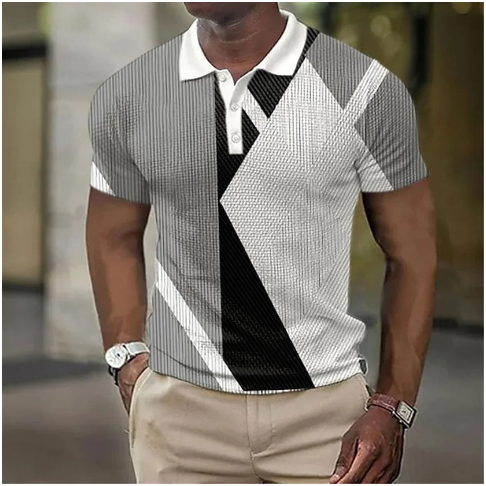 Summer Men's Polo Shirt Color Short Sleeve Tshirt Mesh Breathable Comfort Lapel Tops Tee Fashion Striped T Shirt Men's Fashion