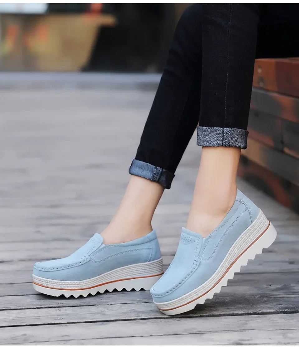 luxury 2024 Spring Autumn Women Suede Genuine Leather Wedge Shoes Lady Female Loafers Sweet Tassel Slip-ons Platform Moccasins