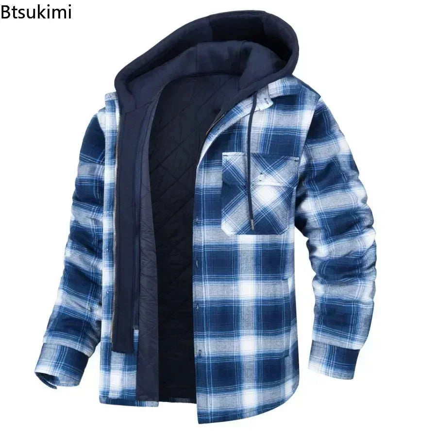 2024 Men's Winter Warm Jacket Coats Clothing Casual Hooded Shirts Jacket Men Thicker Cotton Warm Coats Loose Jacket Coats Male