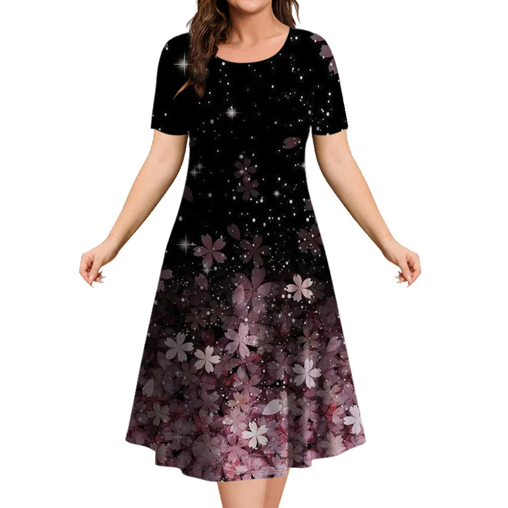 2024 New Floral Graphic Print Women's Dresses Elegant Midi Dresses Summer Dresses Plus Size Female Fashion Free Shipping