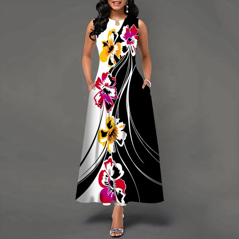 New Casual Sleeveless Long Dress Women's Printed Bohemian Retro maxi Dresses