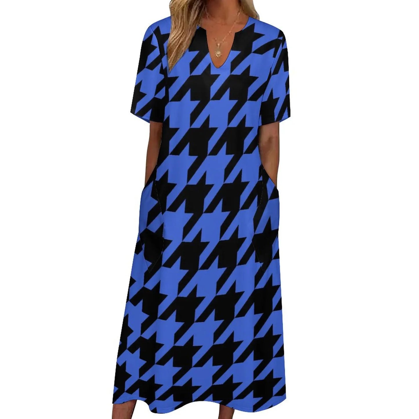 Retro Houndstooth Dress Spring Black White Check Streetwear Boho Beach Long Dresses Ladies Cute Maxi Dress Gift