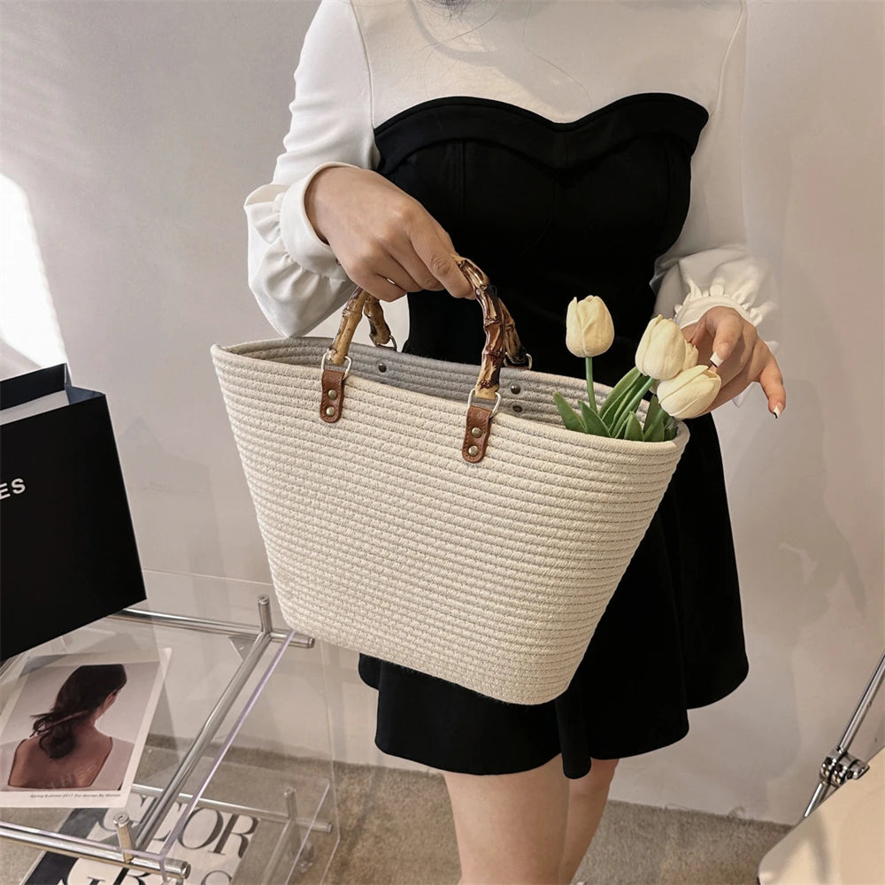 MOODS Straw Beach Handbags For Women 2023 Designer Luxury Crochet Bags Bohemia Style Raffia Rattan Large Capacity Shopper Totes