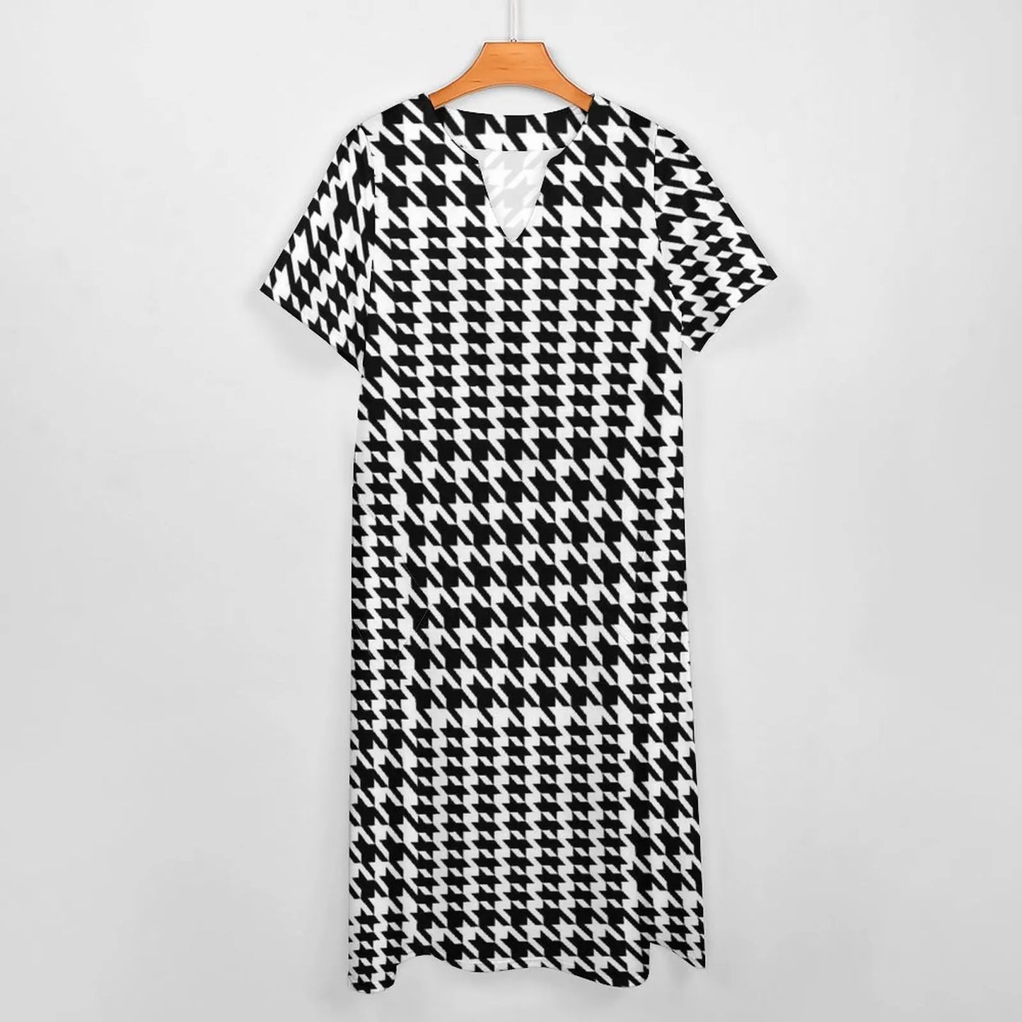 Retro Houndstooth Dress Spring Black White Check Streetwear Boho Beach Long Dresses Ladies Cute Maxi Dress Gift