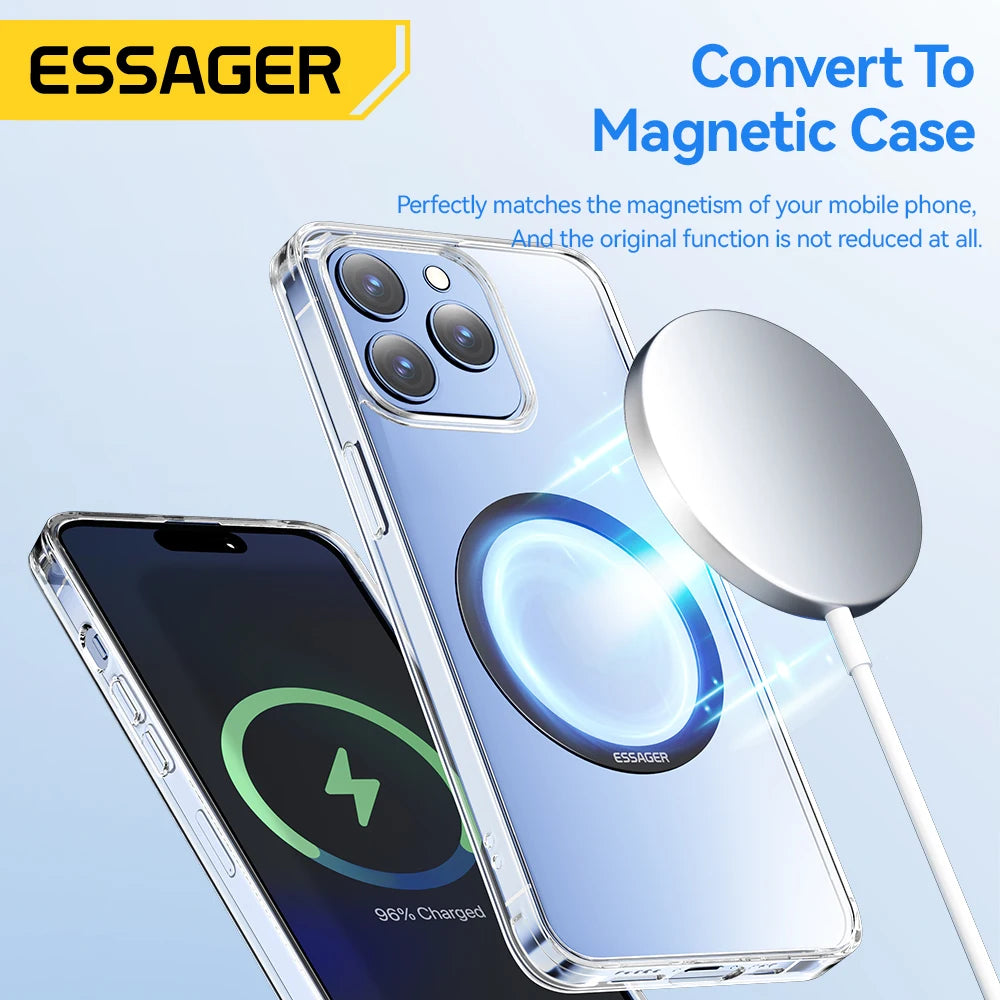 Essager 2PCS Magnetic Metal Ring 0.3mm Universal Sticker for iPhone 15 14 Pro MagSafe Magnet for Samsung Wireless Charging Plate