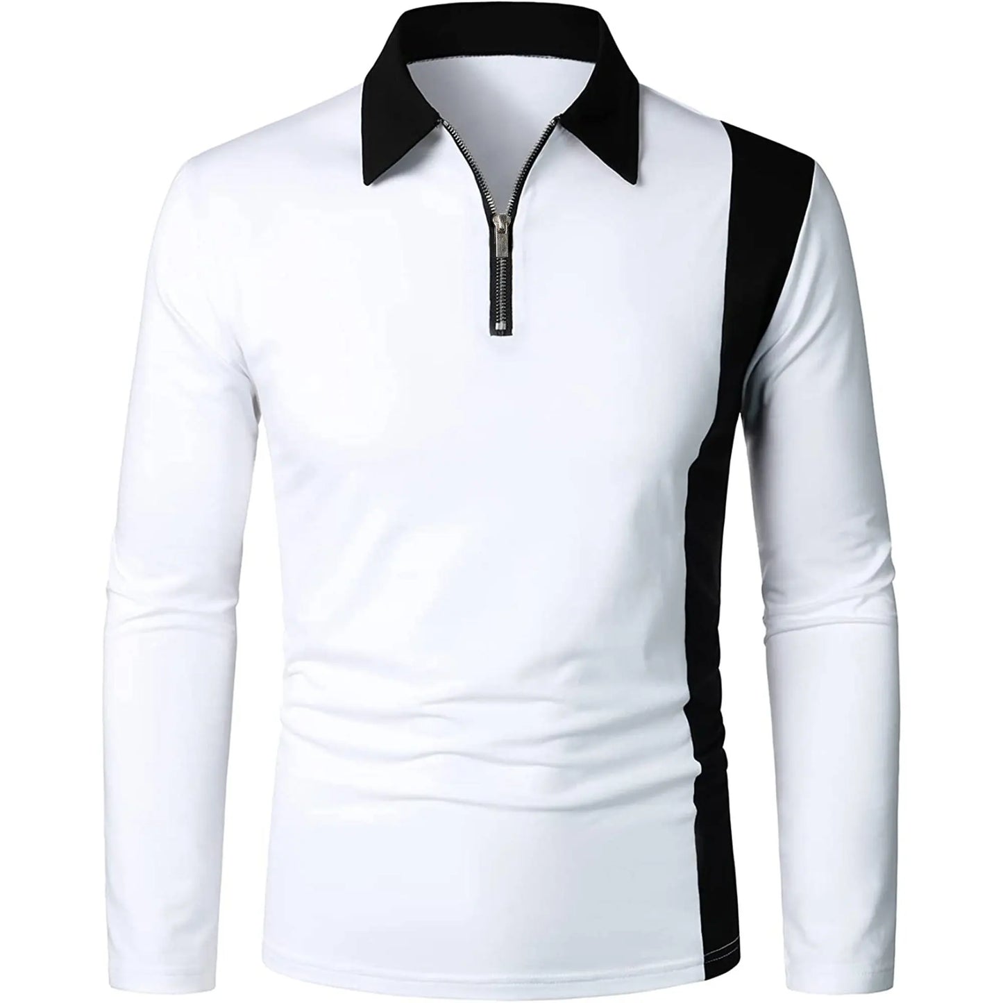 Men's long sleeve Color matching Stylish zipper with men's lapel long sleeve