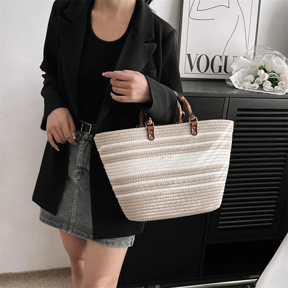 MOODS Straw Beach Handbags For Women 2023 Designer Luxury Crochet Bags Bohemia Style Raffia Rattan Large Capacity Shopper Totes