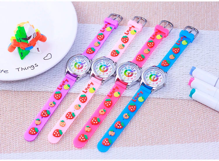 Smart Child Children‘s Girls Babies Cute Sweetheart Princess 3D Strawberry Silicone Color Digital Watch Kids Items Wristwatches