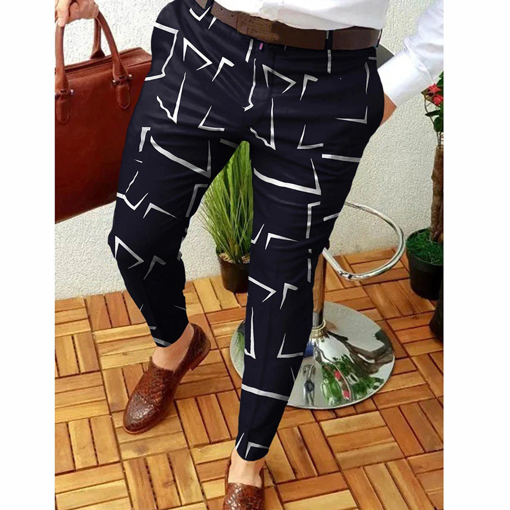 New Smart Casual Trousers Men's Elegant Fashion Printed Slim Dress Pants Men Commuter Comfortable Suit Pants