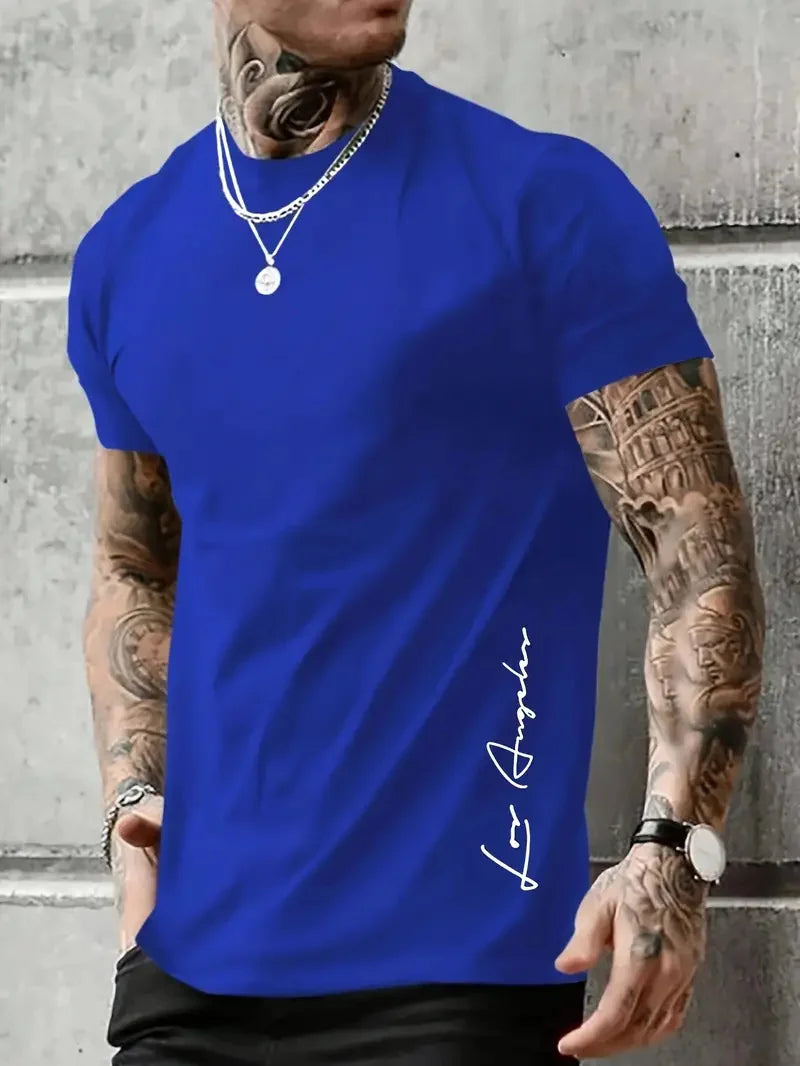 Fashionable and simple letter printing summer short-sleeved round neck men's comfortable, breathable and comfortable T-shirt