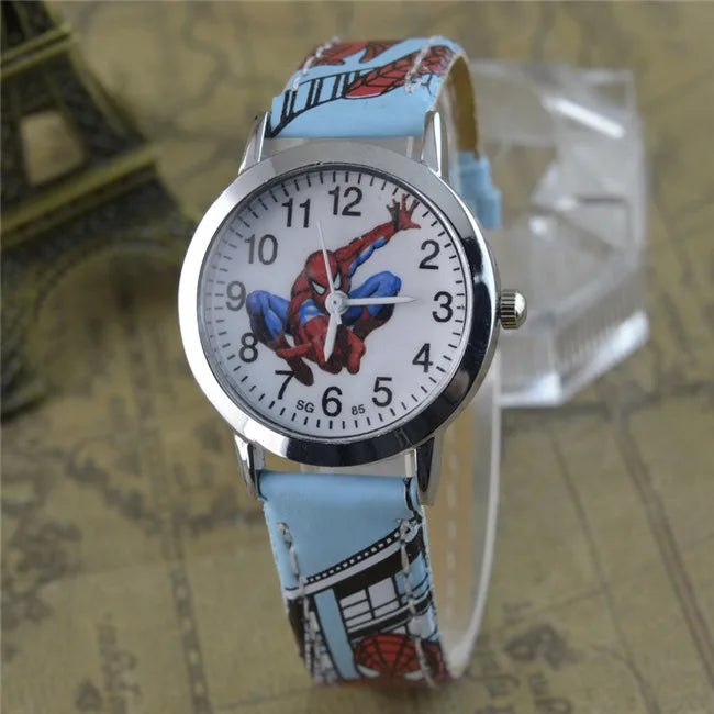 Children Cartoon Watch Spiderman Leather Strap Kids Quartz Watch Best Child Wristwatch Waterproof Men Watches Boy Gift