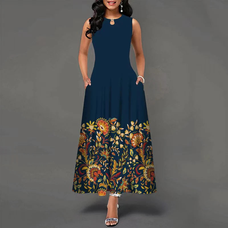 New Casual Sleeveless Long Dress Women's Printed Bohemian Retro maxi Dresses