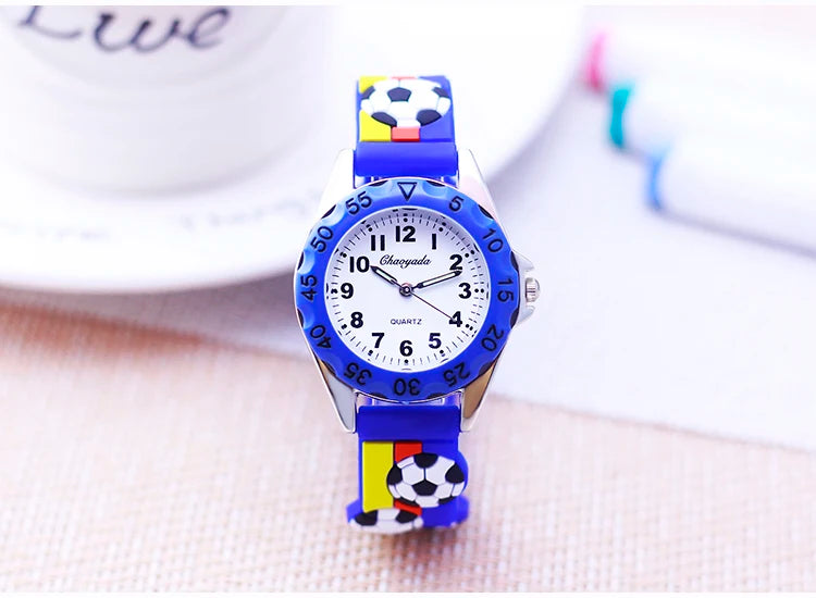 New Children's Boys Gilrs 3D Cool Football Silicone Strap Watches Students 3-12ages Kids Football Match Sports Waterproof Watch