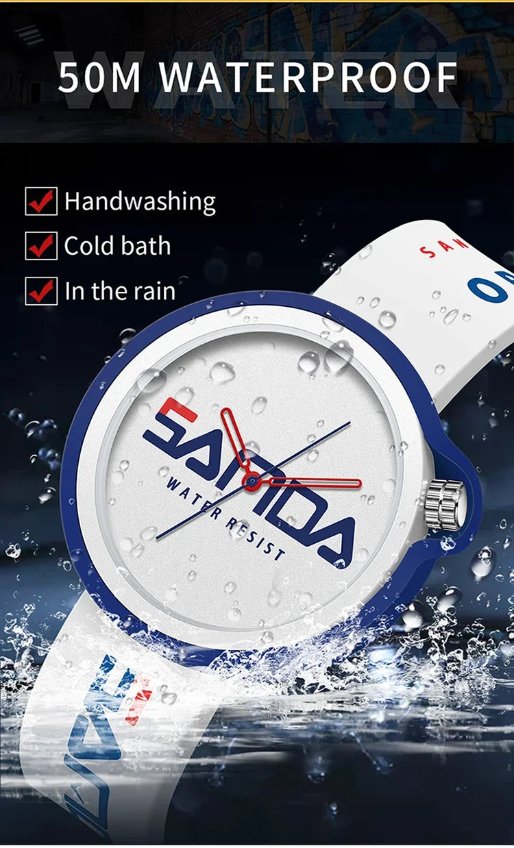 SANDA 3200 Product Fashion Brand Ladies Watch Sports Silicone Quartz Cool Waterproof Red White Black Wrist Watch Casual Men