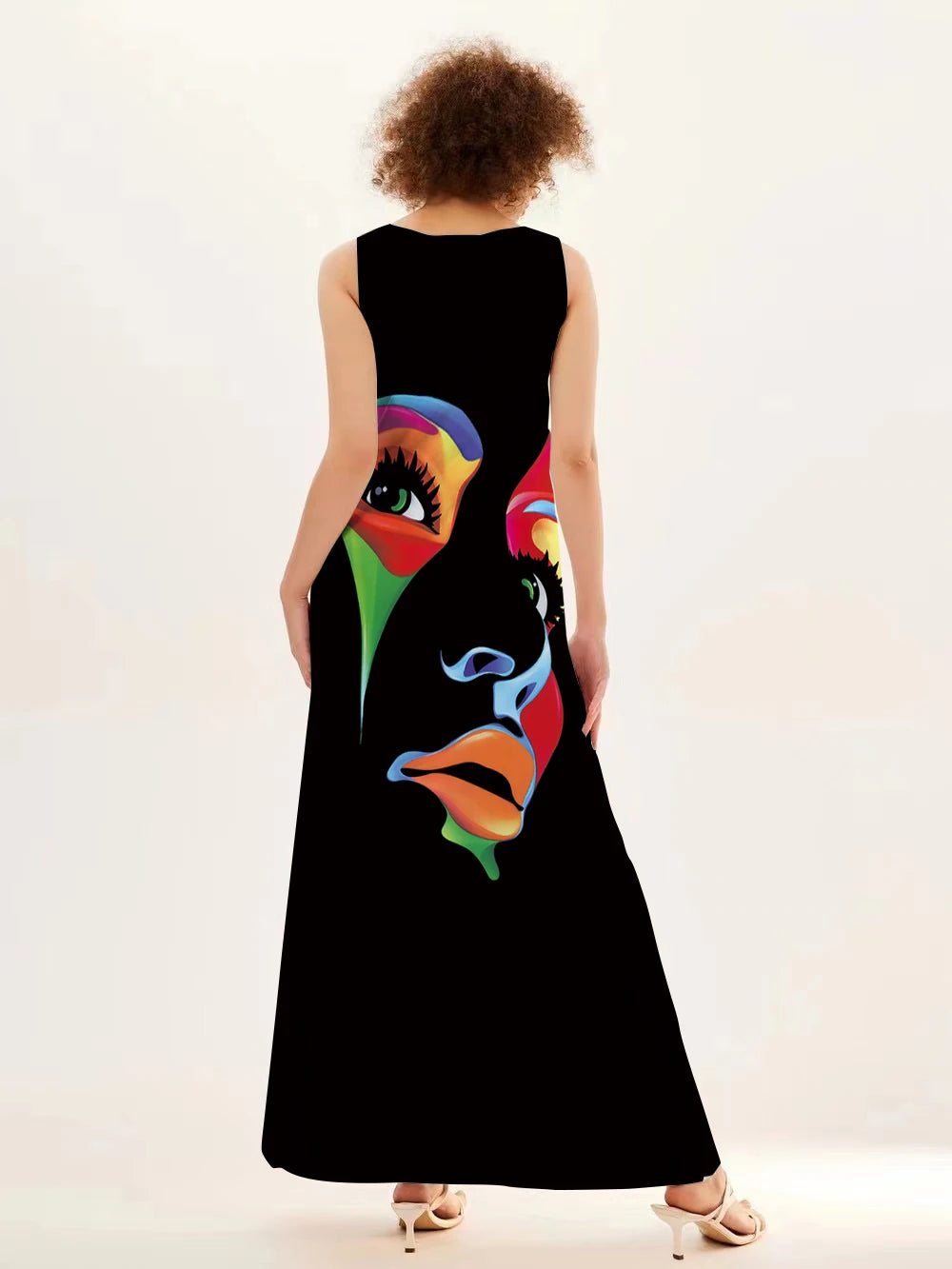 Mask printing Dress Sexy Sleeveless Dress  V-Neck  Casual  Clothing Women