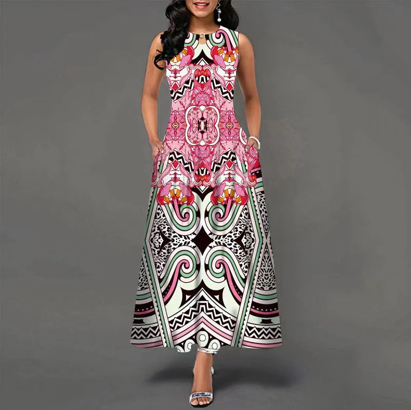 New Casual Sleeveless Long Dress Women's Printed Bohemian Retro maxi Dresses