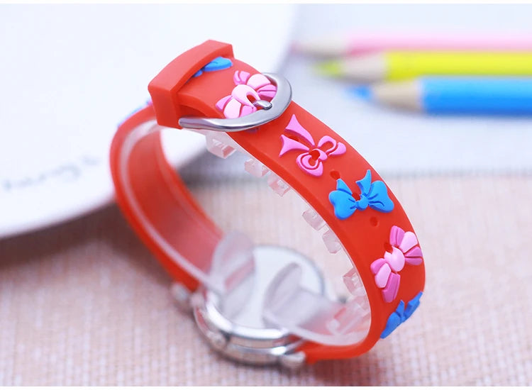 2024 New Girls Boys Lovely Cute Bow Tie Silicone Strap Watches Stainless Steel Dial Colorful Digital Watch For Little Kids Gifts