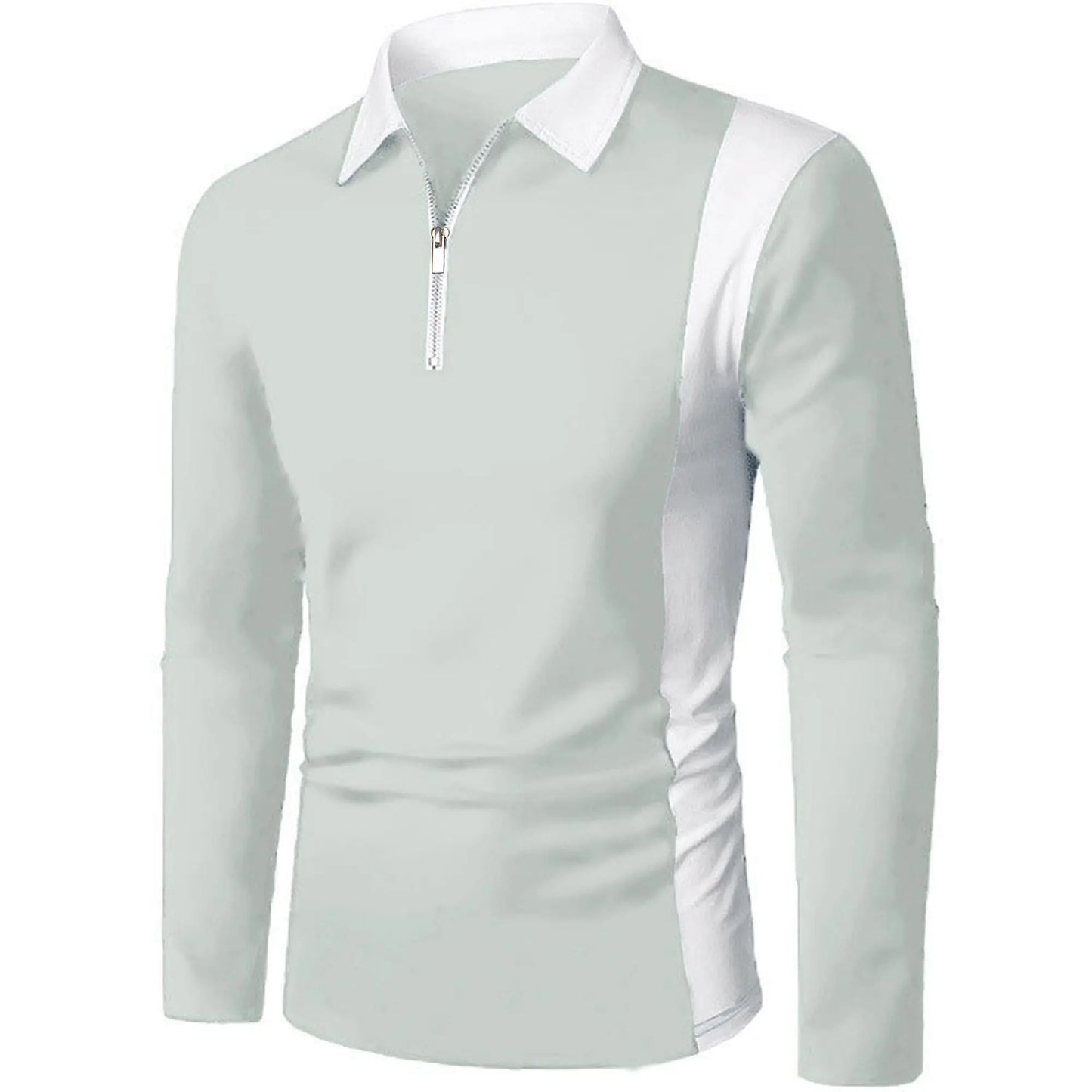 Men's long sleeve Color matching Stylish zipper with men's lapel long sleeve