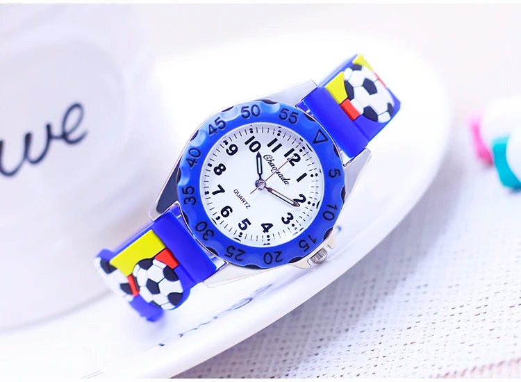 New Children's Boys Gilrs 3D Cool Football Silicone Strap Watches Students 3-12ages Kids Football Match Sports Waterproof Watch