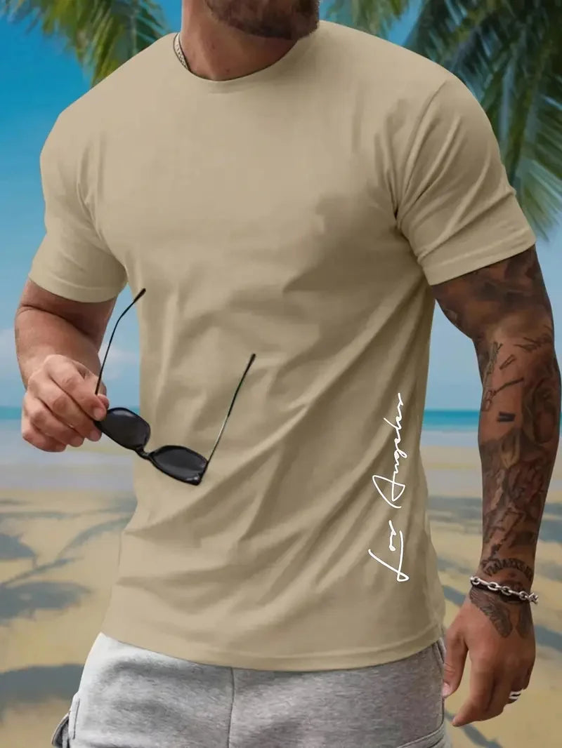 Fashionable and simple letter printing summer short-sleeved round neck men's comfortable, breathable and comfortable T-shirt