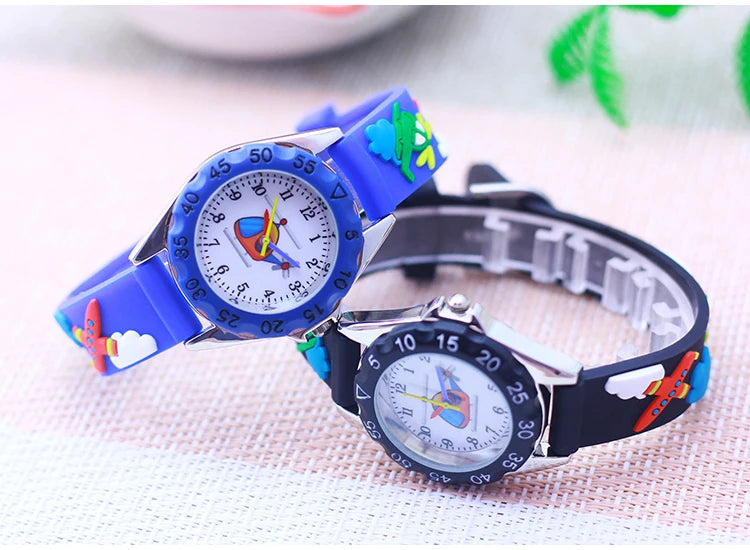 New Style Fashion Children Boys Girls Cartoon Helicopter Plane High Quality Watches Students Kids Cool Water Resistant Watches