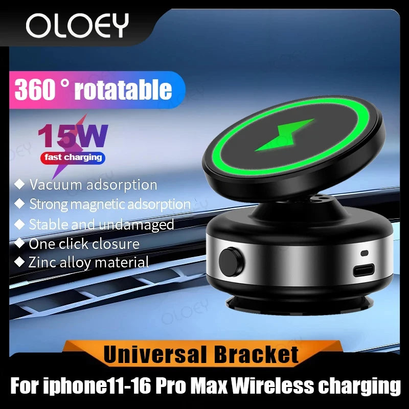 Wireless charge 360°rotatable vacum car holder For iPhone Samsung Xiaomi magnetic car mount vacuum phone holder