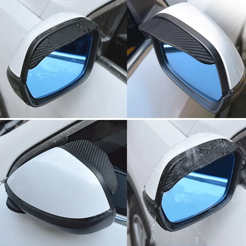 2Pcs Car Rearview Mirror Rain Eyebrow Visor Carbon Fiber Rear View Sun Visor Rainproof Blades Sticker Car Decor  Accessories