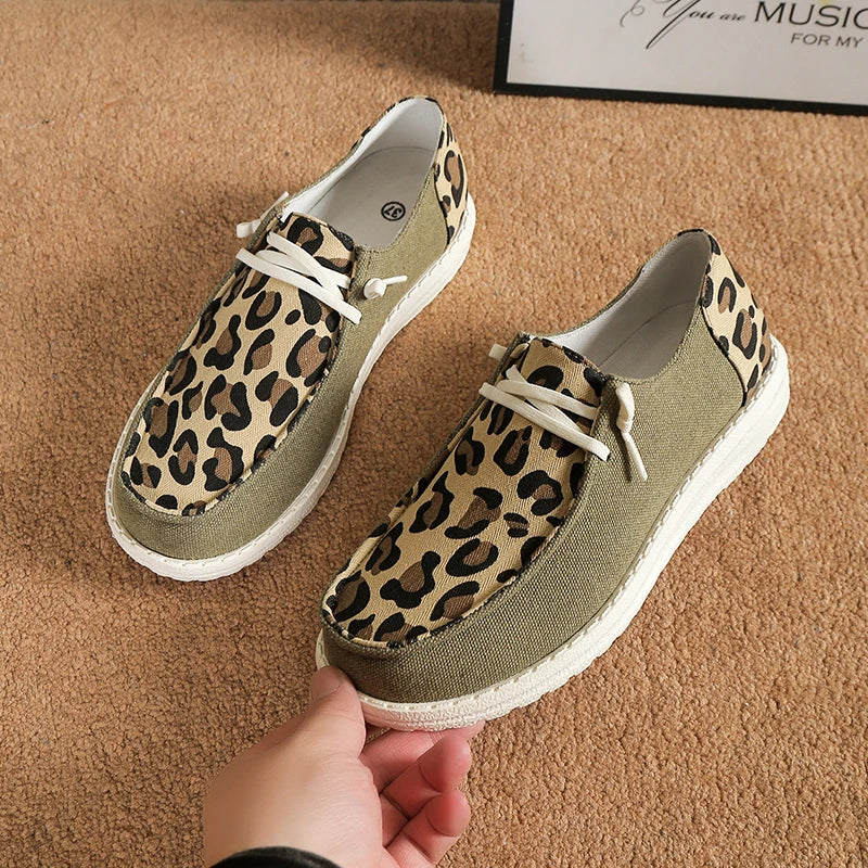 Women Sneakers Shoes Solid Leopard Breathable Casual Sneakers Woman Flats Lace Up Round Toe Women's Vulcanize Shoes