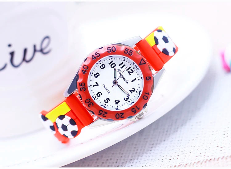 New Children's Boys Gilrs 3D Cool Football Silicone Strap Watches Students 3-12ages Kids Football Match Sports Waterproof Watch