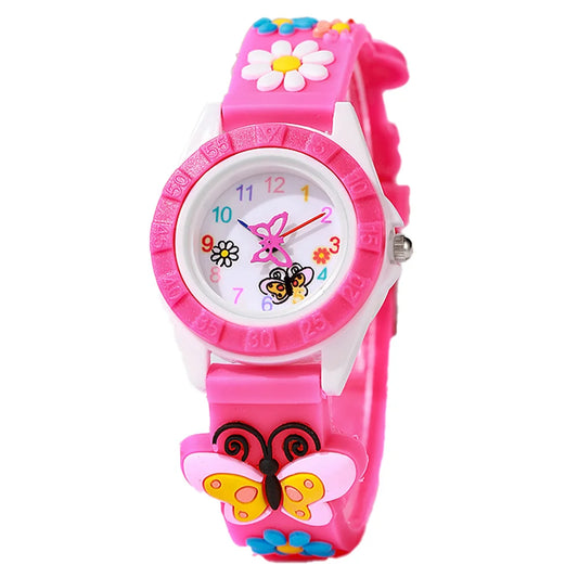 Cartoon Watch Fashion Small Butterfly Girl Quartz Watches Leisure Silicone Rose Red Children's Gift Clock Wristwatch