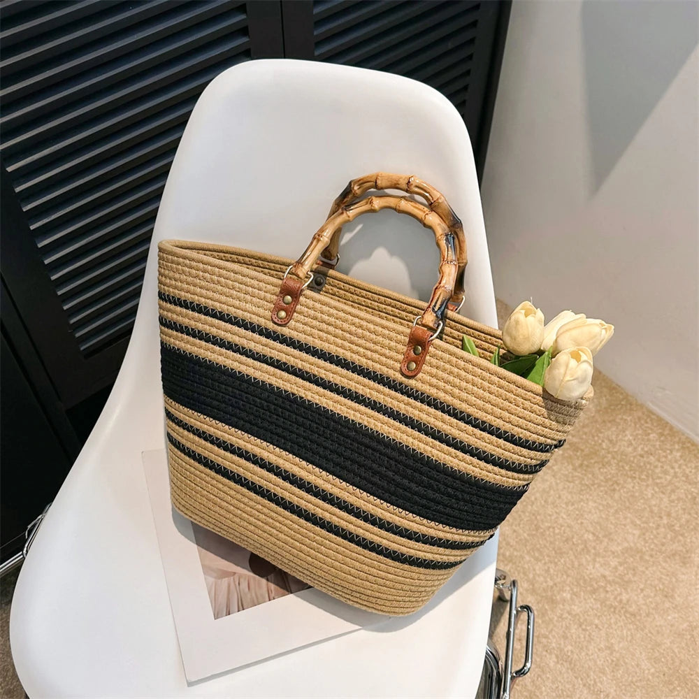 MOODS Straw Beach Handbags For Women 2023 Designer Luxury Crochet Bags Bohemia Style Raffia Rattan Large Capacity Shopper Totes