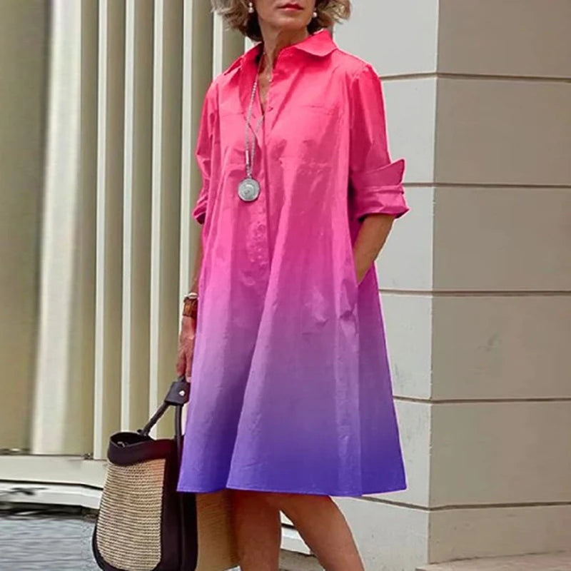 2023 New Shirt Dress Women Bohemian Long Sleeve Printed Dress Sexy Boho Style Pocket V Neck Loose Dresses For Women