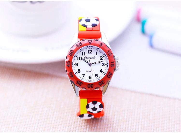 New Children's Boys Gilrs 3D Cool Football Silicone Strap Watches Students 3-12ages Kids Football Match Sports Waterproof Watch