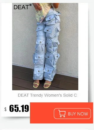 DEAT Trendy New Items Women's Hollow Out Elastic Straight Jeans 2024 Spring Fashion High Waist Buttons Denim Pants Female 33A691