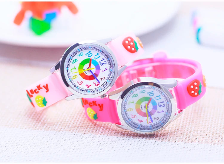 Smart Child Children‘s Girls Babies Cute Sweetheart Princess 3D Strawberry Silicone Color Digital Watch Kids Items Wristwatches