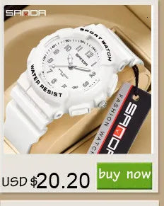 SANDA 9072 White Watches New Design Soft TPU Strap Water Resistant Quartz Movement Outdoor Sports Analog Wrist Watch for Student