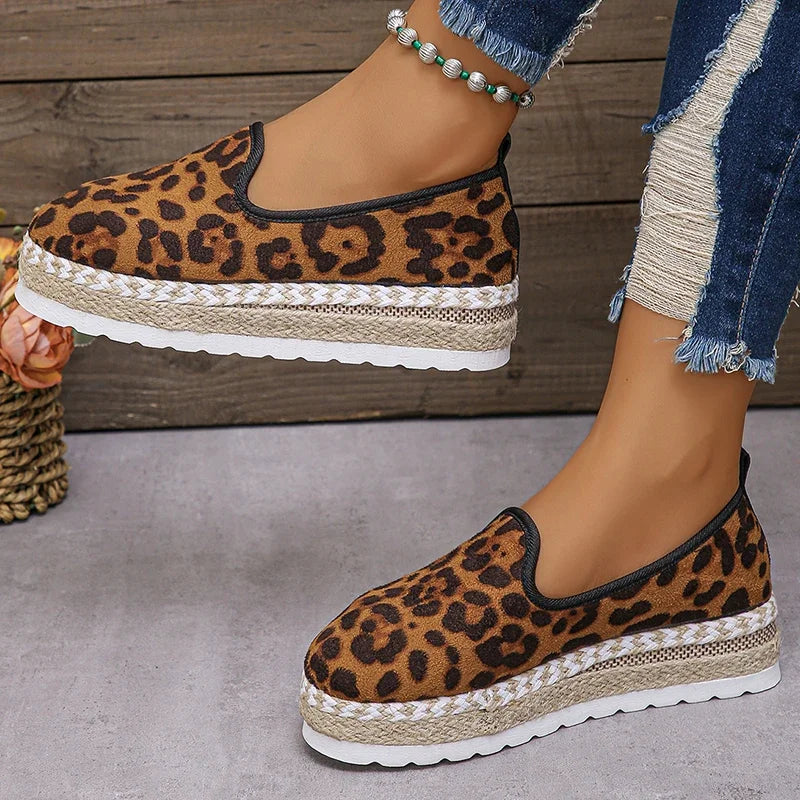 Leopard Shoes Women Platform Loafers 2024 Trend Weave Autumn Suede Casual Shoes Round Toe Flats Sneakers Walking Zapatos Mujer