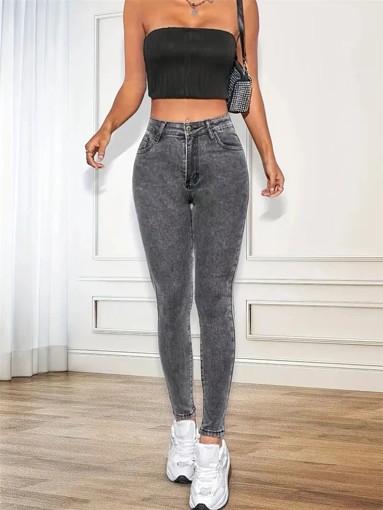 2024 Women Stretch Skinny Jeans Lady Slim Fit Pencil Jeans Girls Leggings Straight Leg Pants Light Blue Gray Black Sexy Trousers