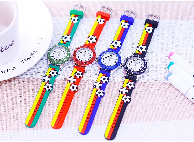 New Children's Boys Gilrs 3D Cool Football Silicone Strap Watches Students 3-12ages Kids Football Match Sports Waterproof Watch