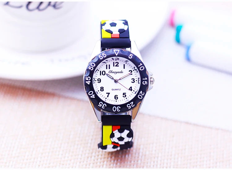 New Children's Boys Gilrs 3D Cool Football Silicone Strap Watches Students 3-12ages Kids Football Match Sports Waterproof Watch