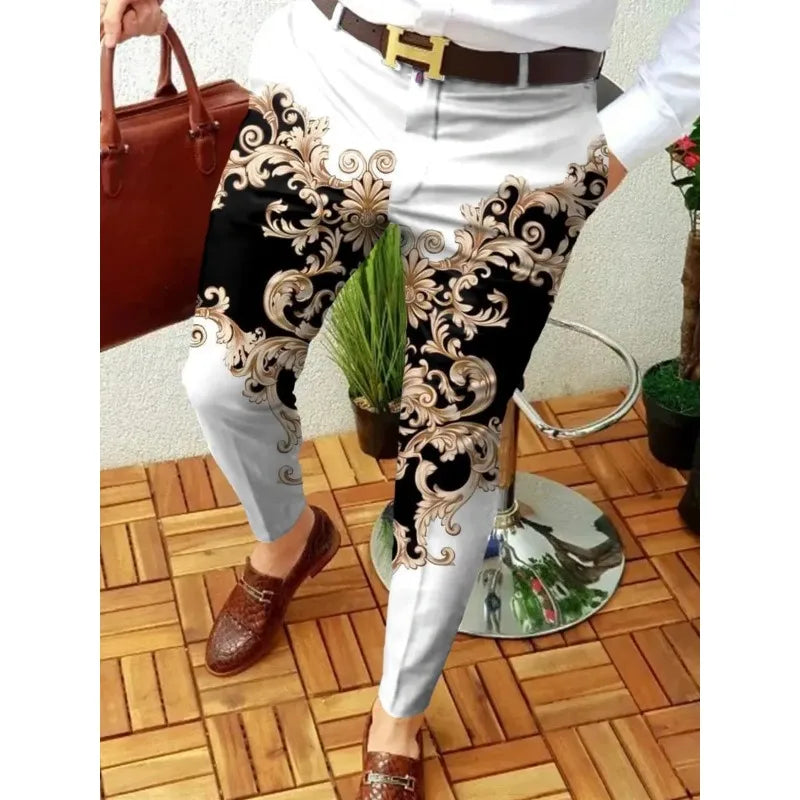 2024 New Men's Business and Leisure Pants Retro Pattern Printed Straight Tube Pants Men's Spring and Autumn Fashion Street Wear