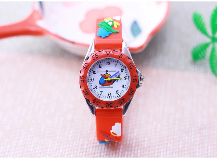 New Style Fashion Children Boys Girls Cartoon Helicopter Plane High Quality Watches Students Kids Cool Water Resistant Watches