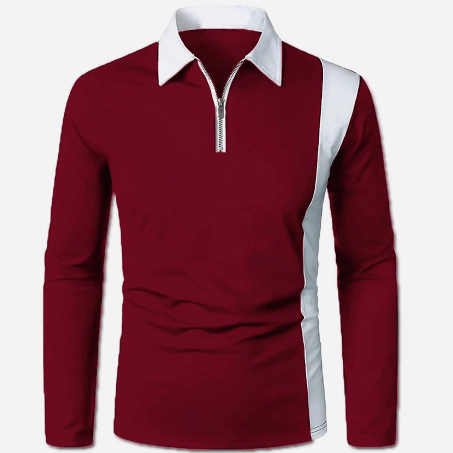 Men's long sleeve Color matching Stylish zipper with men's lapel long sleeve