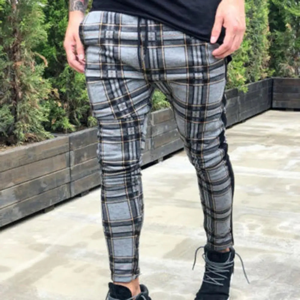 Pencil Pants Sweatpants Men Pants Plaid Simple Spring Sweatpants Mens Joggers Pants Mens Slim Fit Hole Pencil Pants Long Trouser